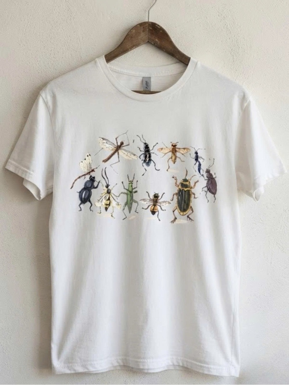 Gildan White Short Sleeve Tee with Colorful Insect Print | Unisex Shirt